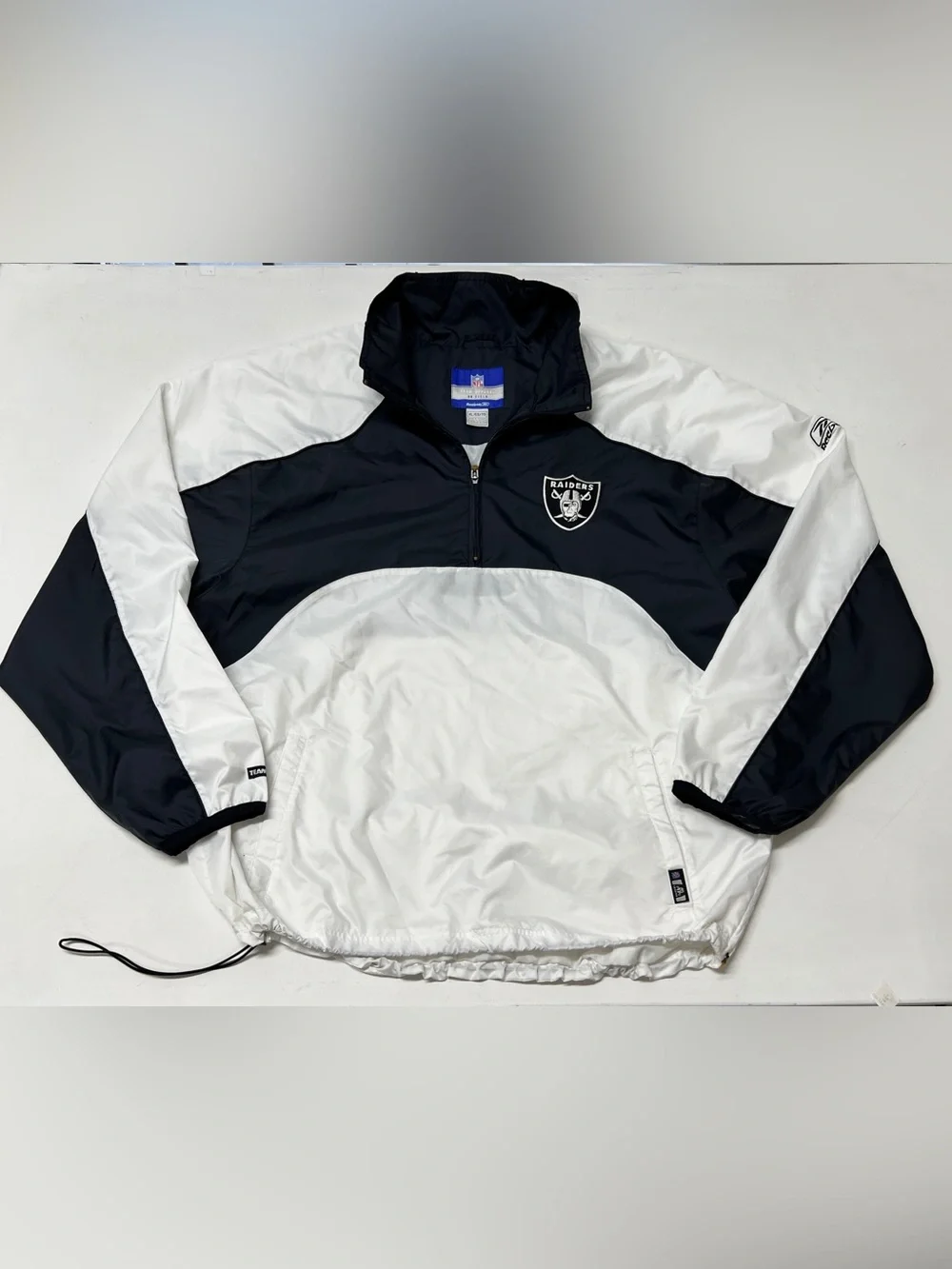 Reebok Oakland Raiders Pullover Windbreaker Jacket XL NFL Black White
